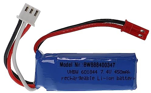 vhbw Akku kompatibel mit BEC Stecker für Modellbau z.B. Racing Car, Helikopter, Flugzeug (450mAh, 7,4V, Li-Polymer, 52 x 18 x 17 mm)