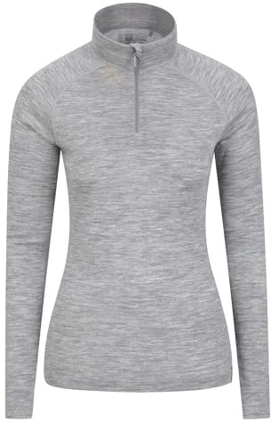 Mountain Warehouse Merino Womens Zip Neck Thermal Top | Lightweight & Comfortable Merino Wool Long Sleeve T-shirt for Longer Wears, Thermal Underlayer for Winter & Everyday Wear