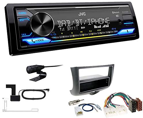 JVC KD-X472DBT 1-DIN Autoradio Bluetooth USB inkl DAB Antenne Einbauset passend für Toyota Yaris Verso 1999-2003 schwarz