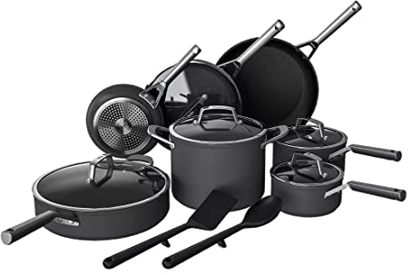 Ninja Foodi NeverStick Premium 14-Piece Cookware Set, Hard-Anodized, Nonstick, Durable & Oven Safe to 500°F, Slate Grey (14 Piece)