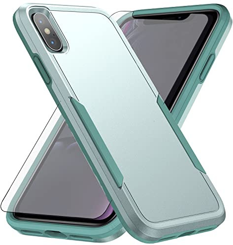 Asuwish Phone Case for iPhone Xs Max with Tempered Glass Screen Protector Cover and Slim Hybrid Full Body Protective Cell Accessories i X XR Xsmax 10x SX Xmax 10xs 10s 10 Plus Xmaxs Women Men Green
