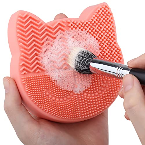 2 en 1 Tapis Nettoyage Pinceaux Maquillage Silicone avec Support (Orange)