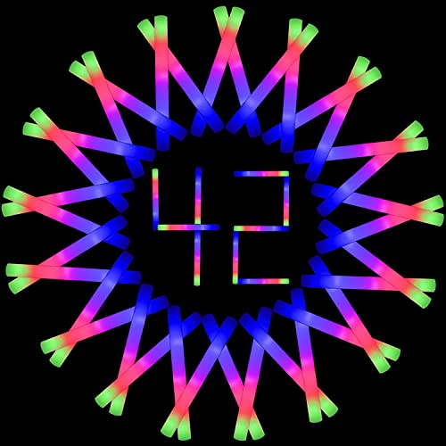 LifBetter 42pcs Bastoncini luminosi, barre di schiuma a LED, 3 blink modalità, per Halloween, Natale, festa di compleanno, rave, per feste, concerti, eventi, Capodanno, compleanno