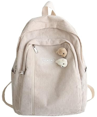 HACODAN Kawaii Rucksack Harajuku Niedliche Schultasche Cordrucksack für Mädchen Retro Junior High School Preppy Studenten, Khaki