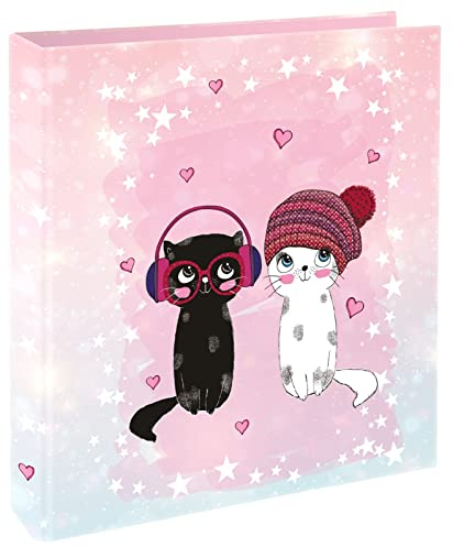 goldbuch 35 299 Ordner Music for Cats, Aktenordner 28,5 x 32 x 5 cm, Einband aus Kunstdruck, Hefter mit Hebelmechanik, Heftordner Rosa, Motiv Katzen, Heftordner für Mädchen und Jungen