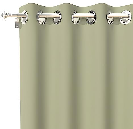 Soleil d'ocre Cortina Lisa con Ojales Antiarrugas Alix, Verde (Kaki), 140 x 180 cm