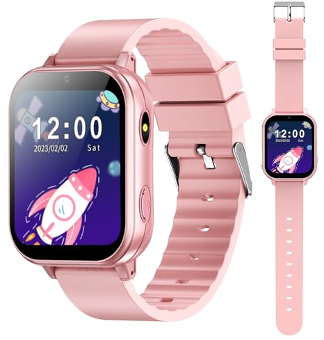 PTHTECHUS Montre Intelligente pour Enfants avec Appareil Photo, Lecteur MP3, pour Apprendre et Jouer, Cadeau pour Enfants de 3 à 12 Ans, Rose