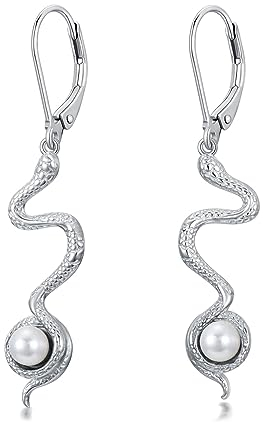 Schlangen Ohrringe Perlen Hängend Ohringe Silber 925 Damen Schlangen Goth Silberschmuck