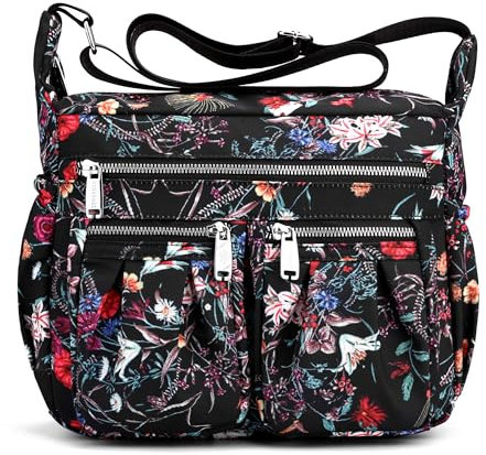 SODOLLEE Umhängetasche Damen Modedruck Schultertaschen Leichtgewicht Frauen Crossbody Bag Mehrere Taschen Nylon Messenger Bag für Einkaufen Reisen Freizeit Blume C