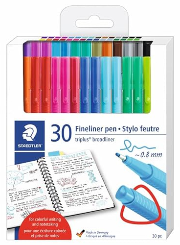 STAEDTLER Triplus Broadliner Pen, Triangular Barrel, 0.8mm Line, Assorted Colors, 30 Pack