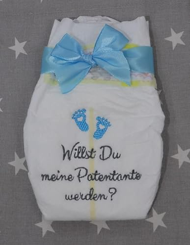 GESCHENK New Baby Bestickte Windel Du wirst Oma, Opa, Patentante, Patenonkel, Papa Baby-Shower (Patentante - Blau)