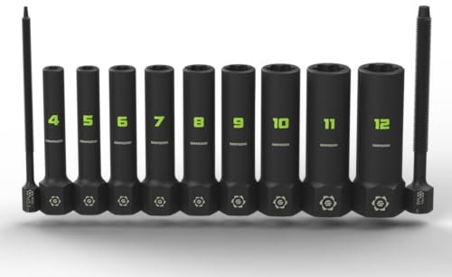 GRIPEDGE Tools | 9-PC - 1/4'' Drive Deep Metric RPT Socket Extractor Set | Sizes 4 – 12 MM | Removes Broken Studs, Stripped Bolts and Lug Nuts | Includes Premium EVA Foam Storage|