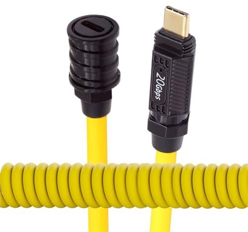 NFHK Cable USB-C USB4 en espiral elástico de 20 Gbps 140 W 8 K para teclado de juegos, mouse tipo C macho a hembra, cable de extensión de alimentación y datos