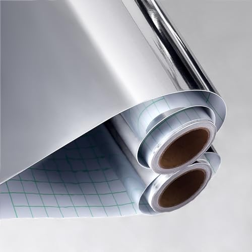 VaryPaper Papier Peint Argenté Papier Peint Effet Metal Épaissir 40cmx200cm Autocollants Miroirs Rouleau Adhesif pour Meuble Adhesif Plan de Travail Cuisine Vinyle Adhesif Frigo Armoire d'artisanat