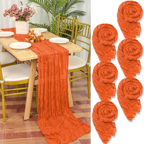6 Stück Seihtuch Tischläufer Orange,55 x 300 cm Rustikaler Gaze Stoff Boho Tischläufer Käsetuch Cheesecloth Tischläufer Hochzeit Tischdecke für Hochzeitsfeier Brautparty Tischdekoration
