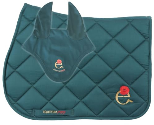 Sottosella + Cuffietta Equityum Poppy,Alta Qualità, Design Italiano, Materiali Innovativi, Traspirabilità e Dettagli Raffinati per il Comfort del Cavallo (verde, full)