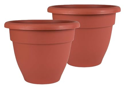 The HC Companies Karibik-Pflanzgefäß, leicht, für drinnen und draußen, Kunststoff, für Kräuter und Blumen, Ton, 35,6 cm, 2 Stück