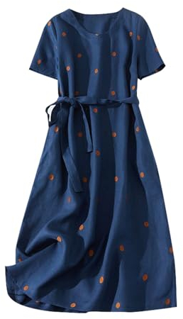 Fulidngzg Sexy Kleid Damen Kurzarm Leinen Italienische Kleider Leichte Locker Maxikleid Schicke Lässige Strandkleid Luftig Curvy Damenkleider Elegant Vintage Summer Dress Lang Sommerkleid