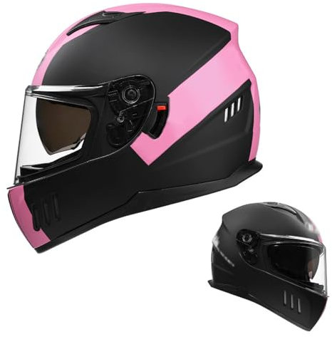 Casco Integrale da Moto Casco da Corsa per Ciclomotore Casco da Strada Integrato Omologato ECE/DOT con Doppia Visiera Parasole per Donna Uomo Caschi Integrali da Moto,Rosa,XL60~61CM
