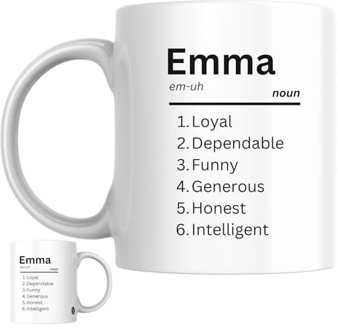 Emma Personalised Ceramic Mug | Personalised Name Definition Coffee Mug, Novelty Gift for a Wife, Girlfriend, Friend or Colleague Named Emma