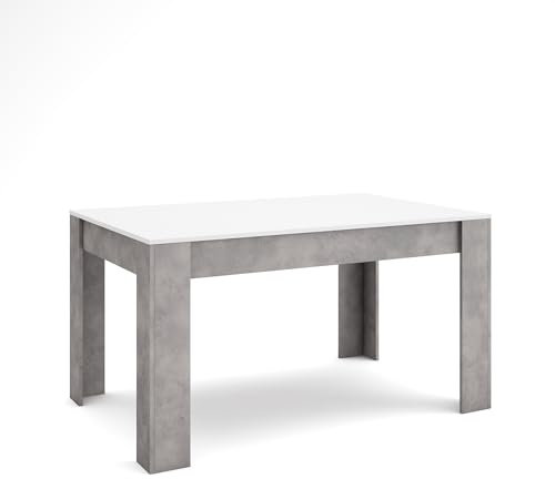 Skraut Home | Mesa Comedor | Mesa Fija Cocina y Salón | 140x90x76 cm | para 6 comensales | Muebles Comedor | Estilo Moderno | Blanco y Cemento
