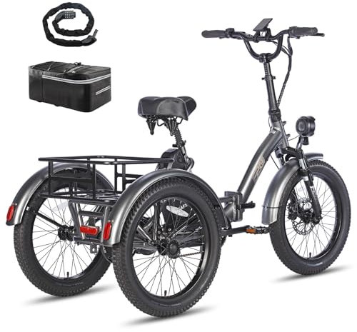 Fafrees Electric Bike for Adults Folding Electric Trike, 48V 18.2Ah Removable Battery for 70KM Mileage, 20 * 3.0 INCHES Fat Tire Cargo Ebike Dual Suspension, F20 Mate Electric Tricycle (gray)