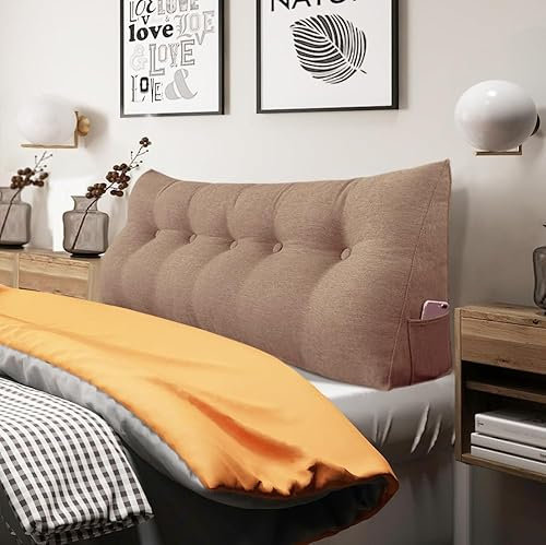 BNCKTRD Kopfende Großes Rückenkissen, Bequemes Lesekissen und Rückenteil im Bett, 2 in 1 Rückenlehne und Kopfkissen, Langes XXL Kissen für Sofa, Couch, Wand und Polster Leinen Pfirsichfarben 160cm