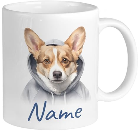 GRAZDesign Tasse mit Hund Corgi und Namen personalisiert, coole Namenstasse für Kinder, Jugendliche und Erwachsene, für Hundeliebhaber Keramik 330ml