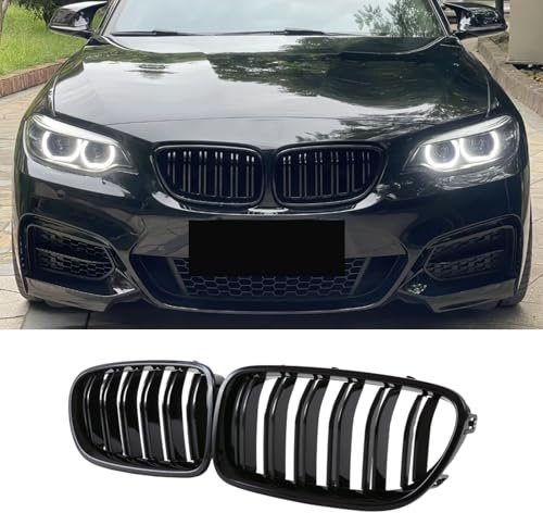 Jinpengyong F22 F23 Nieren Schwarz Kühlergrill Streifen für BMW 2er F22 F23 F87 M2 Grill Glanz Schwarz Doppelsteg Sport Kühlergrill 2014-2018 (For 2er F22 2014-2018)