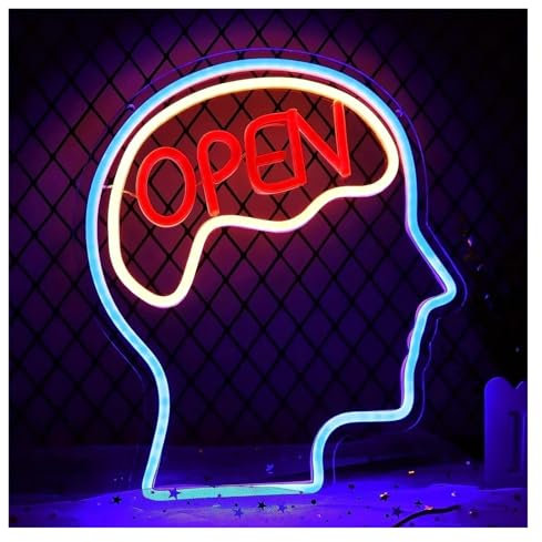 WELSAA Hängende Kunst-Leuchtreklamen Open Mind Brain Neonschild, Für Schlafzimmer Neonlicht-Dekoration, Männerhöhle, Bar, Büro, Schulschildlampe 35 cm × 30 cm