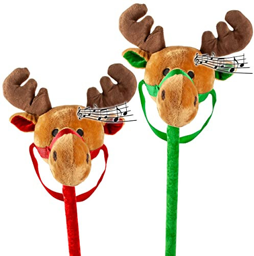 alles-meine.de GmbH Steckenpferd singendes - Rentier - mit Sound + Musik - 95 cm - aus Stoff/Plüsch - Plüschtier - Stockpferd/Steckenpferd - Weihnachtsmann/Weihnachtselch..