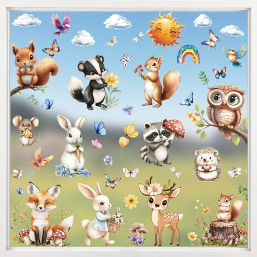 Fensterbilder Frühling Selbstklebend, 9 Blätter Kleintiere Fenstersticker Frühling Deko, Fensteraufkleber Wiederverwendbar für Fensterdeko Frühling Kinderzimmer