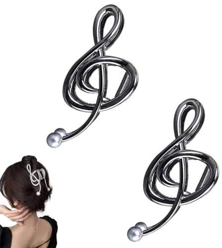 Violinschlüssel-Haarspange, Violinschlüssel, Notenschlüssel, Haarspange mit Perle für dicke, dünne Haardekorationen, Schwarz
