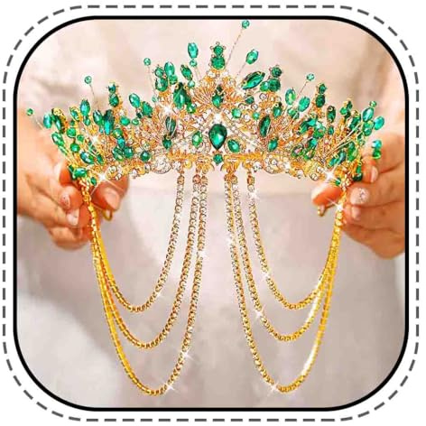 Evlry Hochzeits-Diademe und Kronen, grüner Strass Königin-Krone, Kristall-Braut-Prinzessinnen-Diademe für Frauen