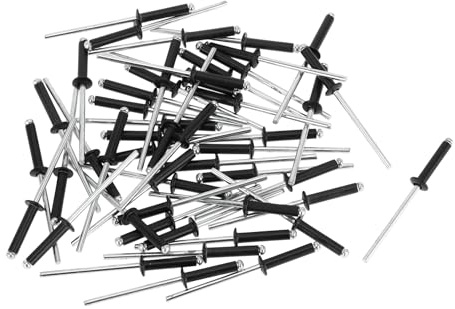 Partuto Kuppelkopf Großkopf Blindnieten 50 Stück 3mm Großer Flansch | Aluminium, Schwarz, Silberton, Grifflänge 12mm, Flanschdurchmesser 6,3mm, Für Wohnwagen, Anhänger, Möbel, Fensterrahmen
