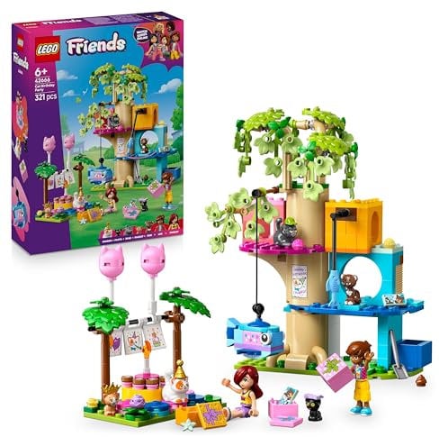 LEGO Friends Fiesta de Cumpleaños y Casa del Árbol Felina de Juguete - 2 Mini Muñecas, 5 Figuras de Animales, Piñata, Tarta de Cumpleaños y Accesorios - Regalo Creativo para Niñas de 6+ Años 42666