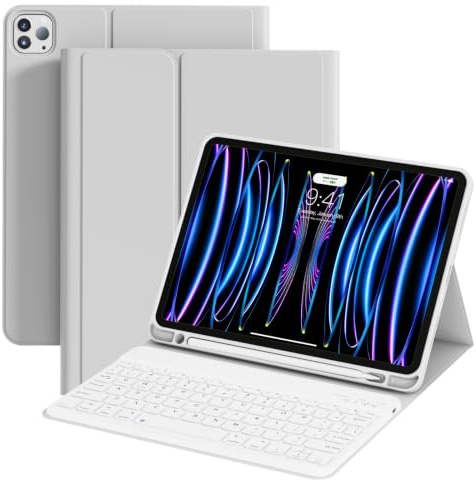 ZOPSGYU Keyboard Case for iPad Pro 11 Zoll 4th/3rd/2nd Gen (2022,2021,2020) | Detachable Bluetooth White Keyboard, Lightweight & Portable, Durable TPU Case with Pencil Holder for iPad Pro 11, Gray