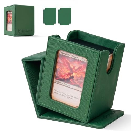 Commander deck box with window Fits 100 Double Sleeved Cards, One‑Piece Design, 4 N52 Magnets, PU Leather & Microfiber Lining,deck box mtg with 2 Dividers