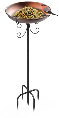 EFUTURETIME Vogelbad Garten Stehend Metall Ø30 × 90cm Vogeltränke Bronze | Groß, mit Höhenverstellbarem Erdspieß, Futterstelle mit Stab, für Outdoor