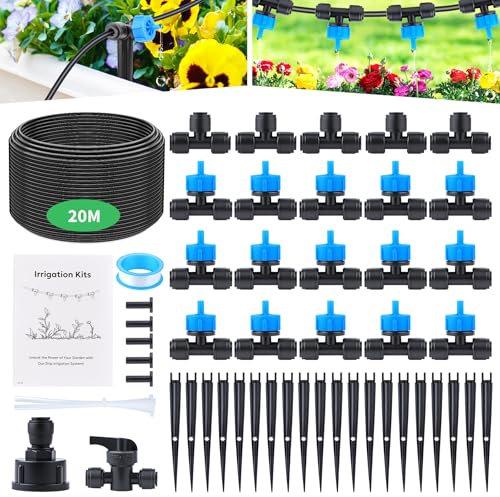 Forever Speed Sistema de Riego Jardín 60PCS Sistema de Riego por Goteo [20M Tubos de Riego] Igualación de Presión Sistema Riego por Césped para Jardín, Invernadero, Césped