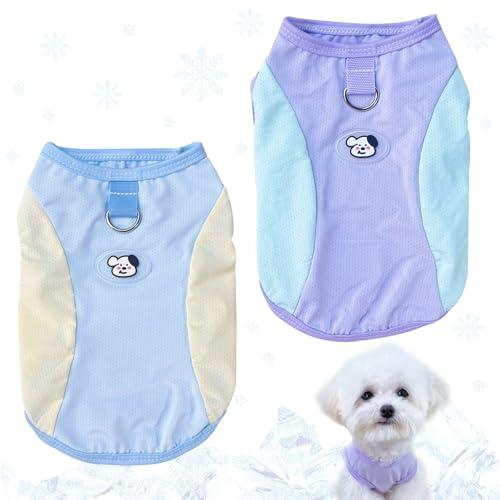 KASESSS 2 Pièce Gilet Rafraichissant Chien, Manteau Rafraichissant pour Chien, Vetement pour Chiens, Gilet à Glace Léger et Respirant avec anneau en D pour Chien de Taille Petits et Moyens Violet Bleu