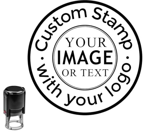 Stempel mit individuellem Logo, selbstfärbender Stempel, personalisierbar, Business-Logo, Text, Gummistempel, 4 Größen, 5 Tintenfarboptionen, 7 Vorlagen, rund