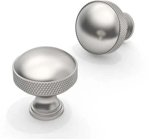 Asimerdeco 10 Pack Brushed Satin Nickel Cabinet Knobs 30mm Round Kitchen Drawer Knobs