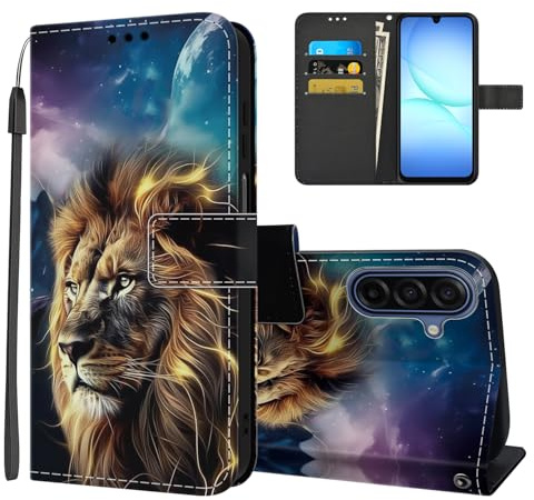 Tveinan Handyhülle für Samsung Galaxy A17 4G / 5G Hülle, Premium PU Leder Klappbar Klapphülle mit Muster Schutzhülle Magnet Kartenfach Standfunktion Flip Case Handytasche für Samsung A17 - Löwe