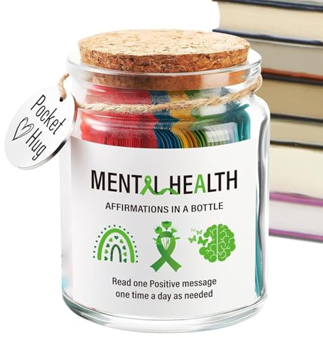 Positive Messages in a Bottle - Glass Jar Inspirational Notes, Daily Motivation Cards | Stress Relief Wellness Support, Encouragement for Friends Family Students, Uplifting Office Desk Supplies