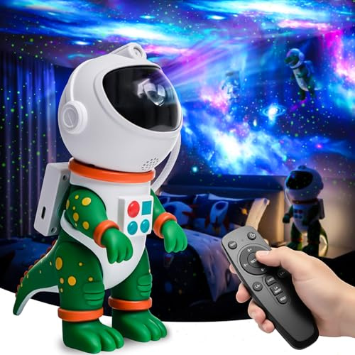 ZONSUSE Proyector Estrellas Dinosaurio Astronauta, Proyector Galaxy con 8 Modos, Rotación 360°, Luz Nocturna Infantil Temporizador y Control Remoto, Decoración Habitación, Regalo para Niños (Verde)