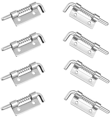 JOYOLA 201 Stainless Steel Spring Pin Loaded Locking Latch Pack of 8, Spring Loaded Latch Pin, for Doors, Cabinets or Containers, Sliding Bolt Stainless Steel, Rustproof and (M Left, M Right)