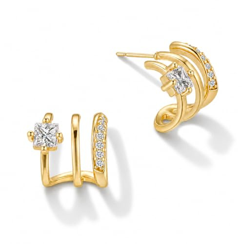 HANLI Ohrringe Gold Creolen Damen 14K Gold Vergoldet mit Cubic Zirkonia Hypoallergen Minimalistisch Ohrringer Schmuck Geschenke