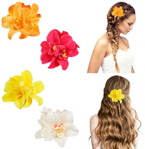 Pinze per Capelli con Fiori, Fermagli Hawaiani, Mollettoni Capelli Donna a Forma di Fiore, Fermaglio Fiori, Flower Hair Clip, Multicolori Artificiali Plumeria, per Donne e Ragazze(B)