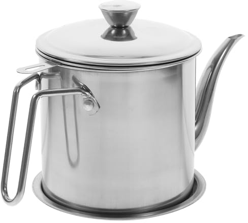 LIFKICH Fettbehälter 1,8l mit Gebogenem Griff Ölsiebtopf aus Edelstahl und Bogenförmigem Ausguss Hitzebeständig für Speckfett und Kochen in Küche